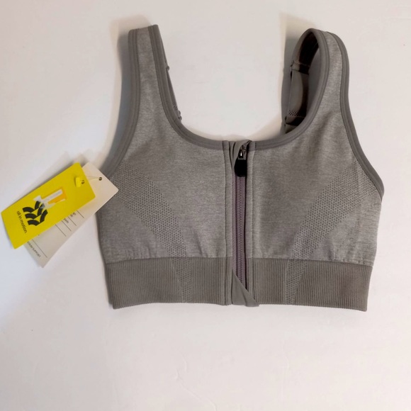 All In Motion Medium Support Light Heather Gray Seamless Front Zip Bra XS - Picture 1 of 5